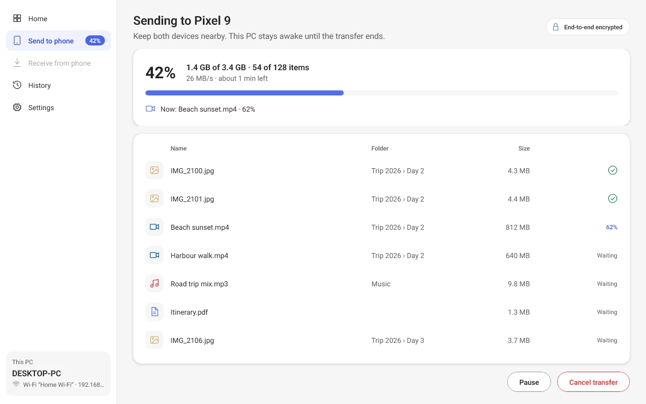 DSend for Windows: sending files to a phone